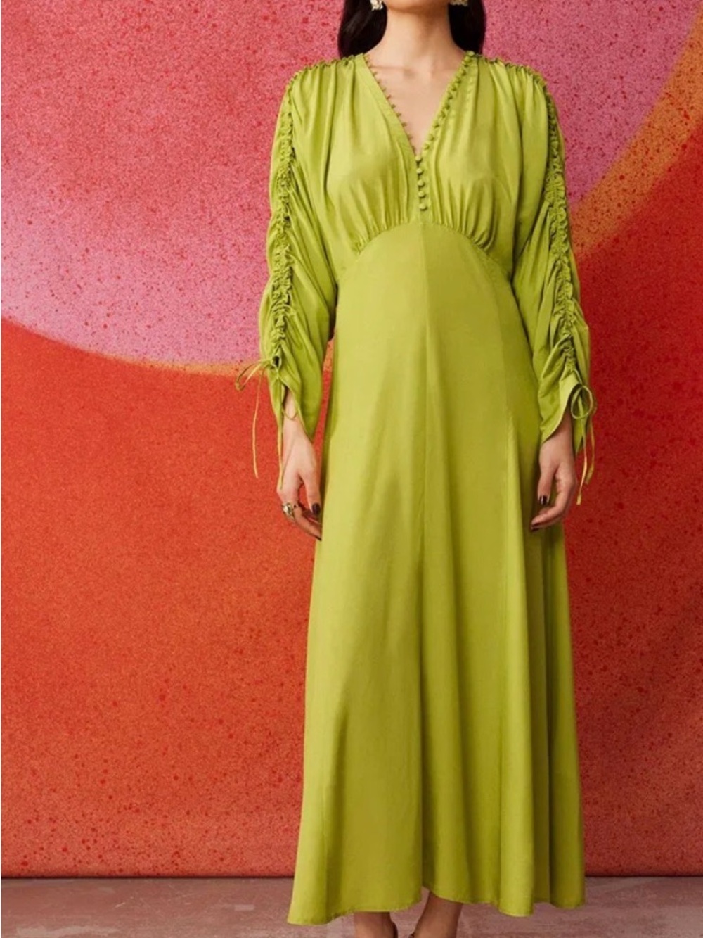 & Other Stories Lime Green Button-Front Maxi Dress